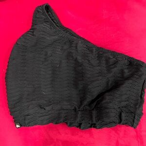 One-Shoulder Black Textured Crop Top